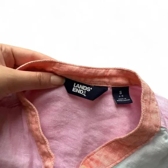 100% Linen Lands' End Pastels Colour block shirt with pockets. Size S (6-8) - Picture 2 of 8